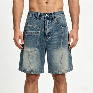 Pantaloncini <span class=keywords><strong>Jeans</strong></span> Personalizzati all'Ingrosso, Design Effetto Invecchiato Blu, Tasche in Denim, Modello Baggy per <span class=keywords><strong>Uomo</strong></span> - Product Image 2