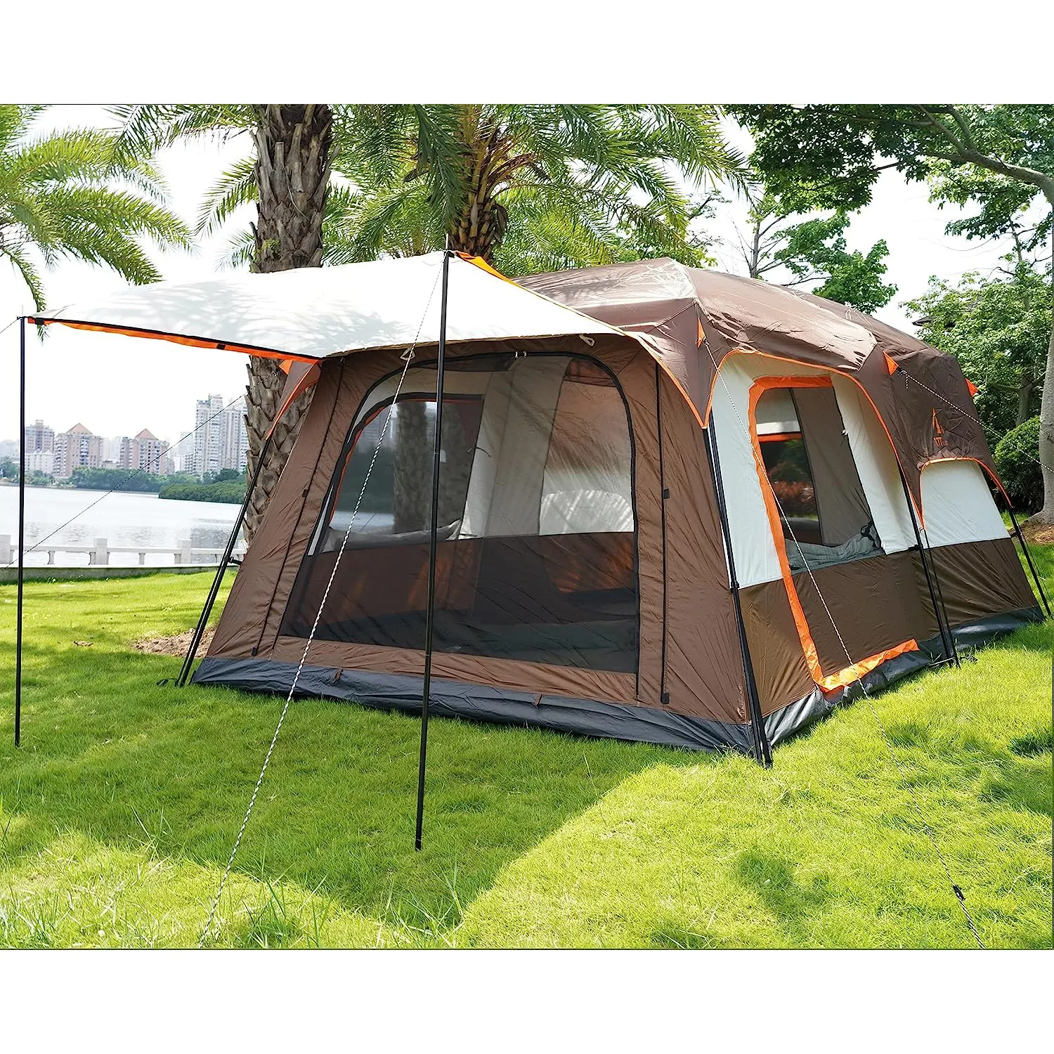 Großes campingzelt für 10 12 personen wasserdicht doppelte schicht 2 wohnzimmer und 1 halle familienzelte outdoor regenfestes zelt