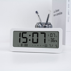 Minimalist Electronic <b>Clock</b> With Temperature Humidity Alarm Luminous Large LCD Screen <b>Bedside</b> Desk <b>Clock</b> White Rectangular - Product Image 1