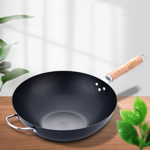 Tecnología <span class=keywords><strong>de</strong></span> nitruración Sartén <span class=keywords><strong>Wok</strong></span> <span class=keywords><strong>de</strong></span> <span class=keywords><strong>acero</strong></span> <span class=keywords><strong>al</strong></span> <span class=keywords><strong>carbono</strong></span> Sartén antiadherente asiática con fondo plano y mango <span class=keywords><strong>de</strong></span> madera - Product Image 4