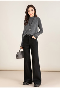 Jeans Negros de Mujer, Corte Acampanado, Elásticos, Cintura Alta, Pantalones de <span class=keywords><strong>Campana</strong></span> Holgados - Product Image 3