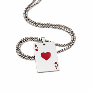 Collier pendentif en acier inoxydable Ace Of Hearts And Spades, bijoux unisexes, cadeau pour couple, design de carte - Product Image 3