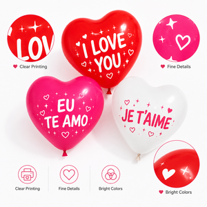 Palloncini in lattice a forma di cuore stampati con messaggi multilingue 'I Love You' e 'Te <span class=keywords><strong>Amo</strong></span>', romantici per decorazioni di San Valentino e matrimoni - Product Image 4