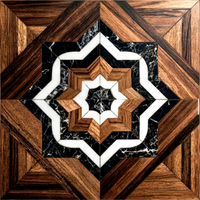 Parquet en noyer artisanal de luxe de qualité palais pour grandes villas avec incrustation octogonale en marbre noir et blanc