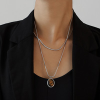N0678 kalung liontin mata macan perhiasan baja tahan karat Fashion berlapis emas 18k kalung rantai ular wanita