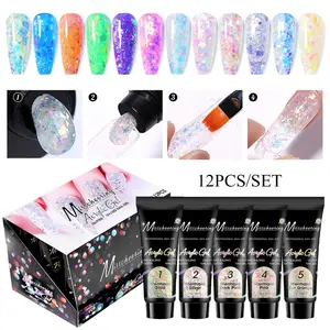 Juego de Gel para Extensión de Uñas, Esmalte de Gel Acrílico, Semipermanente, Rosa Desnudo, 15ml por Unidad, Juego de 12 Unidades