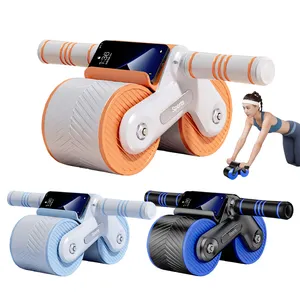 Plank Trainer Roller With Elbow Support Abdomen Wheel Automatic Rebound Abdomen Training Disc Wheel With Phone Holder