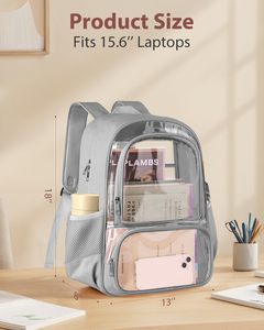 Mochila Transparente con Tela Oxford de PVC, Resistente, con Costuras Reforzadas, Gran Capacidad, para Portátil - Product Image 3
