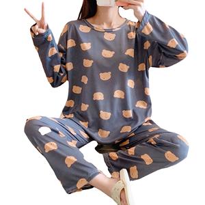 Pigiama da Donna Traspirante a Maniche Lunghe, <span class=keywords><strong>Set</strong></span> Due Pezzi Carino per Studentesse, Leggero per Autunno/Primavera/Estate, Abbigliamento da Casa - Product Image 5