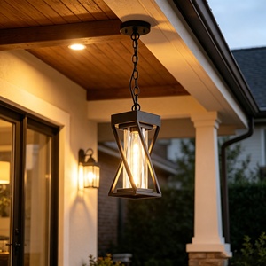 Lanterne de Jardin Suspendue Minimaliste Industrielle Étanche pour Extérieur, Noir Mat, pour Porte d'Entrée, Passage, Porche - Product Image 6