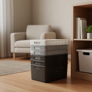 Cesta Rattan N5 Plastic Storage Basket 18L 38X28CM Stackable Organizer for Home Use - Product Image 2