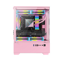 AntarcChill Pink Micro-ATX Computer Case Two-Sided Tempered Glass Panel Mid Tower Gaming PC Cabinet in Stock