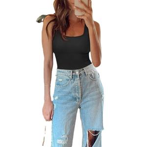 Bodys pour femmes Sexy côtelé sans manches col carré débardeurs body combinaisons pour femmes combishorts - Product Image 3
