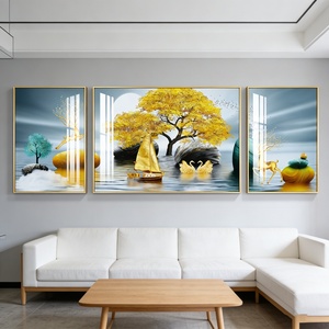 Decoración Vibrante para Pared de Pasillo, Arte Colorido para Iluminar el Pasillo, Pintura Abstracta de Paisaje en Tres Piezas, Lámpara LED de Porcelana de Cristal - Product Image 5