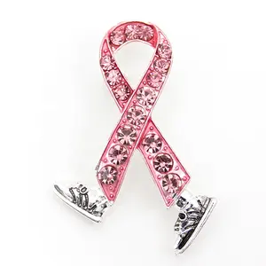 时尚饰品廉价医用水钻粉色丝带乳腺癌意识别针胸针