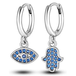 Pendientes Retro de Plata de Ley 925 con Ojo de Diablo y Palma de Fátima, Pendientes de Circonita de Lujo Ligero, Expulsan la Mala Suerte, Pendientes de la Suerte - Product Image 1