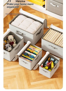 다용도 패브릭 의류 보관함 침대 밑 스트라이프 접이식 박스 뚜껑이 있는 접이식 보관함 - Product Image 4