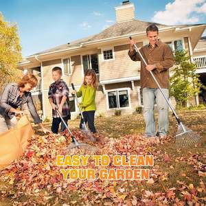 Râteau à balai à feuilles élargi avec tige en métal réglable de 2.15 m et gants pour le nettoyage des plantes, pelouse et cour - Product Image 6