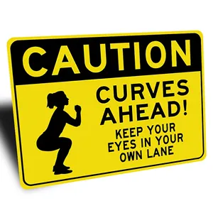 Funny Gym Caution Curves Ahead Lifting Decor Home Workout Health And Wellness - Metal Workout Sign 8x12icn