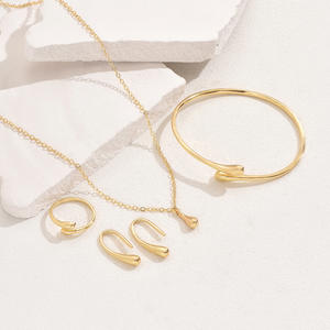 4pcs/<b>set</b> Vintage Alloy Jewelry <b>Set</b> Simple Geometric Drop Design Adjustable Ring Open <b>Bracelet</b> Earrings Necklace Gift <b>Set</b> - Product Image 2