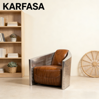 Fauteuil simple vintage en acier inoxydable fait à la main en cuir véritable Classique moderne pour salon/chambre à coucher Utilisation hôtelière