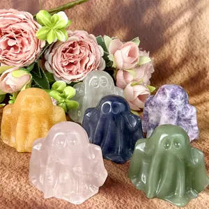 Wholesale Natural Healing Crystal Halloween Ghost Hand Carved Crafts for Holiday Gifts