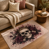 Halloween Krönenförmiger Totenkopf-Rosen-Teppich aus Kunstvelours für das Wohnzimmer