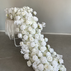 Decorazioni per Feste, Runner da Tavola con Rose Bianche Artificiali, Decorazioni per Matrimoni, <span class=keywords><strong>Fiori</strong></span> Artificiali - Product Image 1