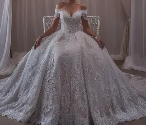 S1593T 2024Elegant Boho Wedding Dress Satin Bridal Gown Short Sleeve V Neck Slim Fit Chapel Train High Quality A-Line Lace