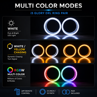 Feux de jour LED Angel Eyes WRGB multicolores 2,5 et 3 pouces avec contrôle par application, projecteur et cache pour accessoires d'éclairage automobile