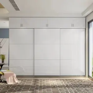 Customized Color Large storage space simple modern style sliding doors solid wood bedroom wardrobes