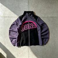 Veste coupe-vent personnalisée OUNA pour homme, noir et violet, style streetwear, oversize, fermeture éclair, hip hop, Y2K