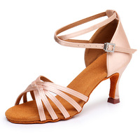 Chaussures de danse latine adulte rose soie semelle souple talon haut talon moyen porter des chaussures de danse de performance pour femme
