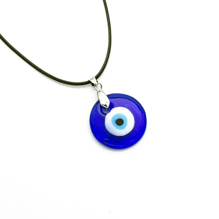 New blue eyes Fatima crystal devil eye glass gem stones collana in pelle Turkiye Evil eyes collana di guarigione ciondolo con pietre preziose