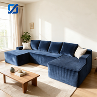 Canapé convertible sectionnel en L trois places, compressé sous vide, en tissu capitonné bleu marine, pour appartement et salon