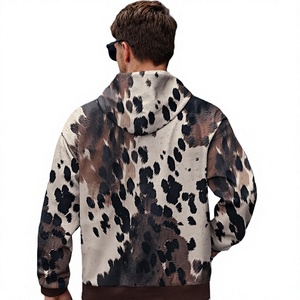 Sweat-shirt à capuche pour homme à imprimé léopard, coupe classique, en polyester tricoté, style décontracté d'automne, respirant, avec poche - Product Image 3