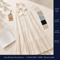Robe trapèze beige tissée brodée à col halter pour femme, fabrication OEM ODM, marque privée, vente en gros, approvisionnement en vrac, conception personnalisée, sur commande