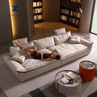 Zayshine Italienisches Minimalistisches Luxus-Sofa-Set aus Weißem Leder für Wohnzimmer, Modulares 3-Sitzer-Sofa für Villa und Apartment, Tiefer Thron-Bodensofa