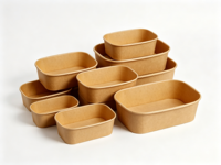 Bol en papier kraft rectangulaire personnalisé, impression sur papier biodégradable, bol à salade en papier kraft de haute qualité avec couvercle pour aliments