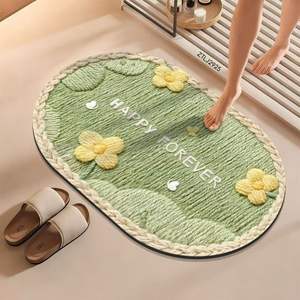 Alfombra de Baño de Tierra de Diatomeas, Ovalada, con Diseño Floral, Antideslizante, Absorbente, de Secado Rápido, para el Hogar - Product Image 5