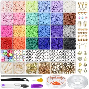 Juego de cuentas de arcilla DIY de 24 colores, 6000 Uds., cuentas sueltas con letras y sonrisas, Kit de pulsera de cuentas de arcilla polimérica redondas planas