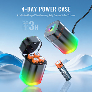 Base de Carga JYS Transparente RGB para 4 Pilas AA Recargables de Litio con Cable USB y Estuche Magnético - Product Image 3