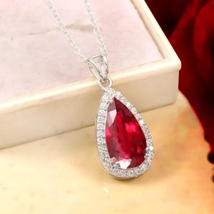 925 Sterling <b>Silver</b> Lab Grown Ruby Pear Cut Mozambique <b>Charm</b> Pendant for Women Engagement - Product Image 4
