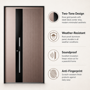 <span class=keywords><strong>Porte</strong></span> d'entrée moderne en aluminium et acier bicolore, sécurisée, insonorisée, avec sonnette visible, battante, pour villa et maison privées - Product Image 2