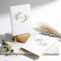 Ensemble de livres de vœux de mariage personnalisés pour lui et pour elle, reliure cousue, impression à bord doré