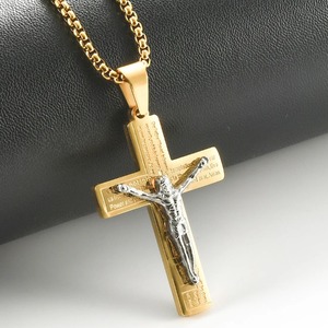 Collar con Colgante <span class=keywords><strong>de</strong></span> Cruz <span class=keywords><strong>de</strong></span> <span class=keywords><strong>Jesucristo</strong></span> en Acero Inoxidable para Hombre y Mujer, Color Plata, Oro y Negro, Estilo Hip Hop, Amuleto Religioso - Product Image 6