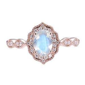 925 Silver Moonstone Engagement <b>Ring</b> Oval Cut Pave Setting Vintage Flower Design Women's Fine Jewelry Band - Product Image 1