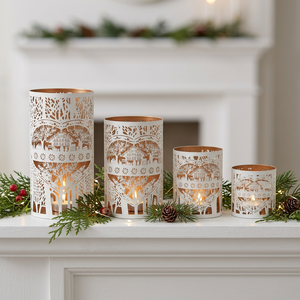 Décorations de Noël 2026 : Bougeoirs votifs en métal blanc à motif découpé, différentes tailles - Product Image 4