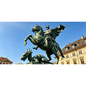Statue de Saint George et du dragon à cheval en bronze classique personnalisée, sculpture d'extérieur - Product Image 1