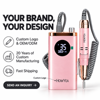 Ponceuse à ongles électrique professionnelle HOWYEA, forte, 30000 tr/min, rechargeable, avec brosse en carbone, rose